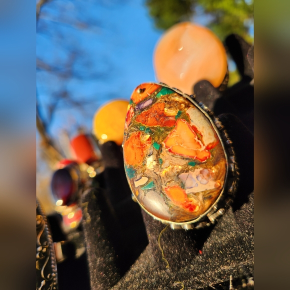 Multicolor Gemstone Statement Ring - Adjustable Modern Ring - Only one available - Picture 3 of 15